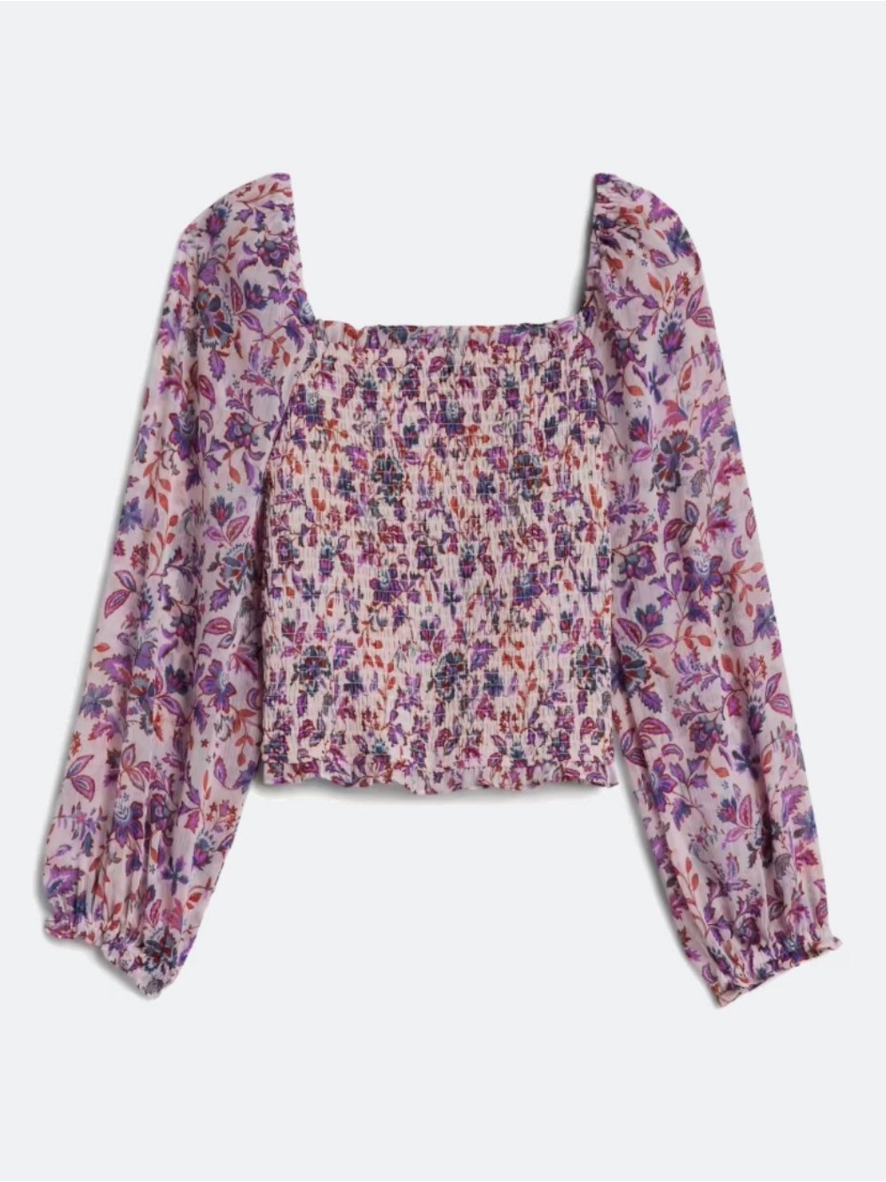 1. state Floral Smocked Mesh Puff Sleeve Bodice Blouse Top Pink & Purple medium